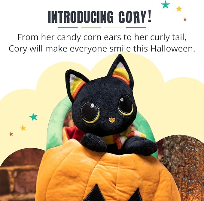 Cory The Candy Corn Cat - Cute Halloween Decor, Small Stuffed Animal, Halloween Decorations, Machine Washable, Soft and Safe Materials - Candy Corn Cory, 8 Inch