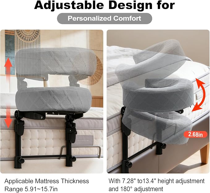 Massage Headrest for Bed, Adjustable Height Memory Foam Face Cradle with Washable Pillowcase, Gray