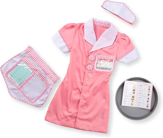 Melissa & Doug Waitress Role Play Costume Set (7 pcs) - Includes Apron, Order Pad, Cap