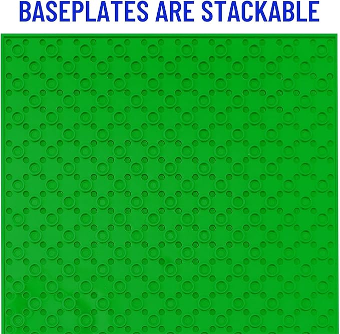 Strictly Briks Stackable Baseplates - Compatible with All Major Building Brick Brands - 6x6 in, 12-Pack, Blue & Green - Stackable Top & Bottom with Interlocking Studs