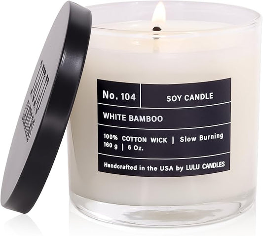 Lulu Candles | White Bamboo | Luxury Scented Soy Jar Candle | Hand Poured in The USA | Highly Scented & Long Lasting (6 Oz.)