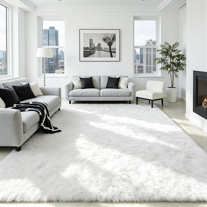 5x8 Area Rug for Living Room, Ultra Soft Fluffy White Rugs for Bedroom, Non Slip Large Shag Carpet, Fuzzy Plush Nursery Rug, Thick Washable Indoor Floor Carpets for Kids Office Dorm Home Decor