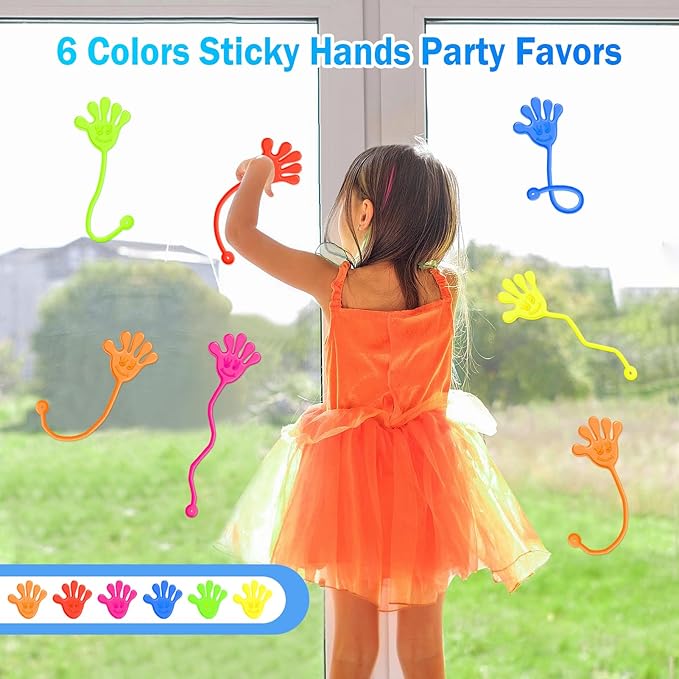 Sticky Hands Bulk 48 PCS Party Favors for Kids 4-8 8-12 Stretchy Sticky Hand Toy Halloween Goodie Bag Stuffers Fillers Mini Treasure Box Toys for Classroom Prizes Student Gifts Birthday Party Supplies