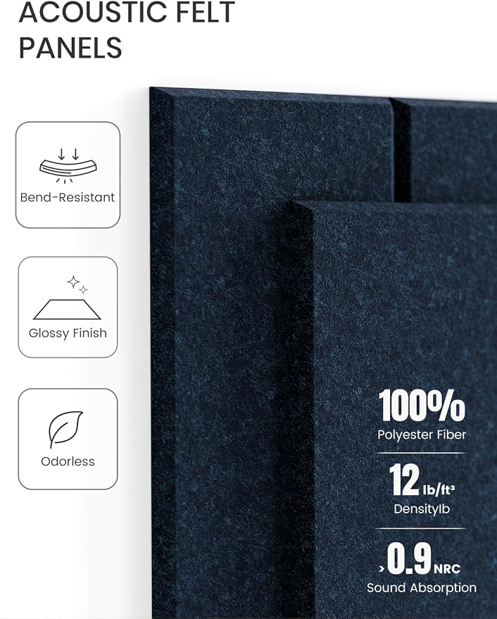 Fluxynara 36" x 24" Large Felt Bulletin Board, Carbon Blue | 6 Pack Cork Board Alternative with 30 Safe Adhesive Tabs, Felt Pin Boards for Wall Decor, Home, Office, Classroom, Dorm