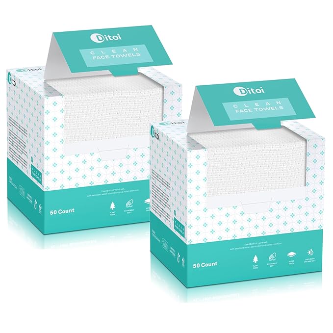 Face Towels, 10"×12" Disposable Face Towel, Face Towelettes XL, Ultra Soft Makeup Remover Dry Wipes, Thick Face Towel for Cleansing,100 Count (2 Pack)
