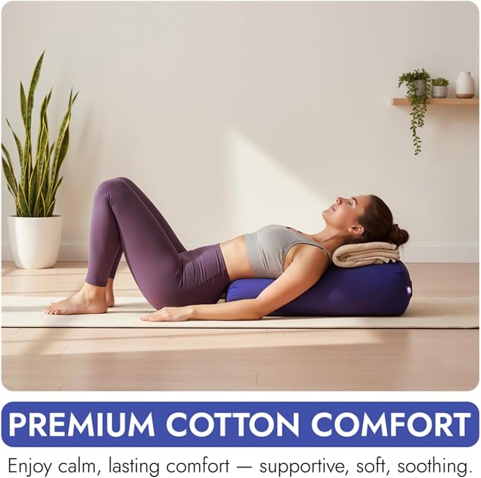 Yogikuti Iyengar Yoga Bolster for Restorative Yoga and Meditation – Lightweight Cotton Support Pillow with Handle for Easy Carry, Versatile for Pose Modification, Balance, Back Relief, and Relaxation