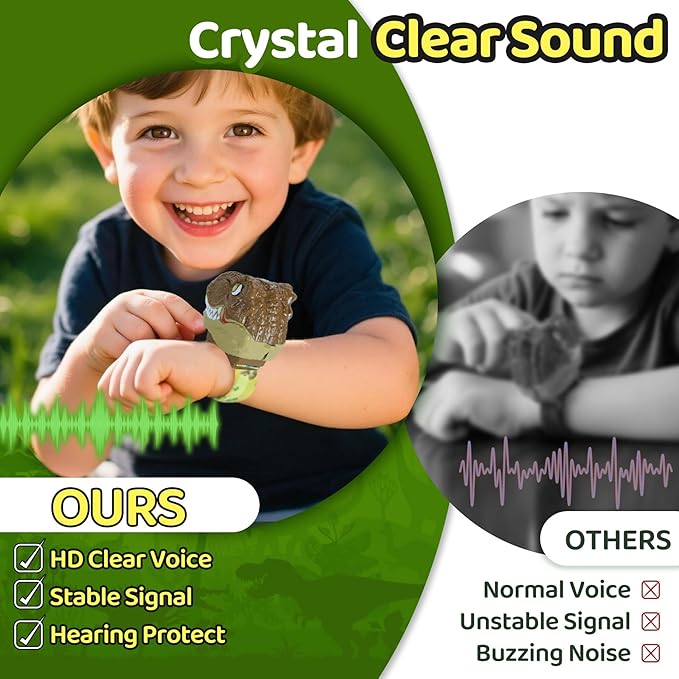 Vvinca Walkie Talkies for Kids 2 Pack Dinosaur - Toys for Boys Age 3-5 5-7 8-12 T-Rex Adjustable Strap Long Range Clear Sound Dino Walkie Talkie Outdoor Camping Christmas Birthday Gifts Toddlers