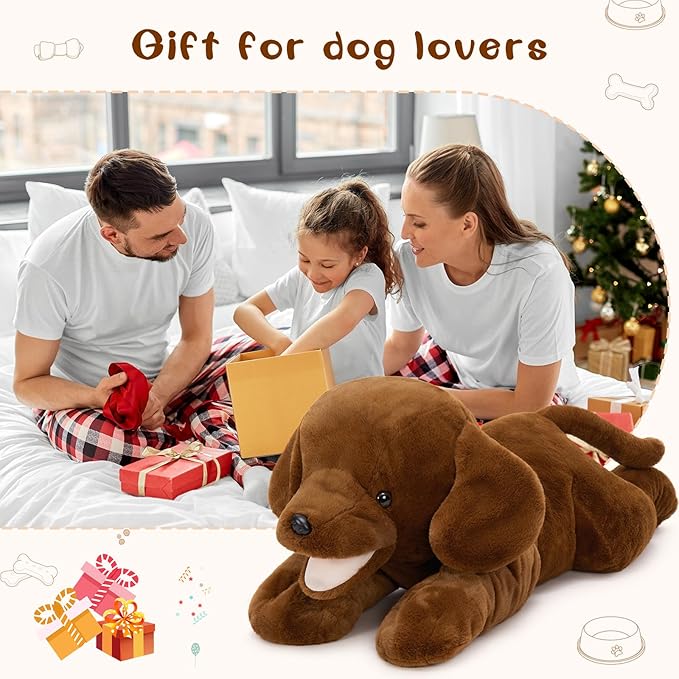MorisMos Giant Lab Dog Stuffed Animal, 32in Large Chocolate Labrador Puppy Plush Pillow, Fluffy Big Stuffed Dog Plush Gifts for Kids, Girls, Boys