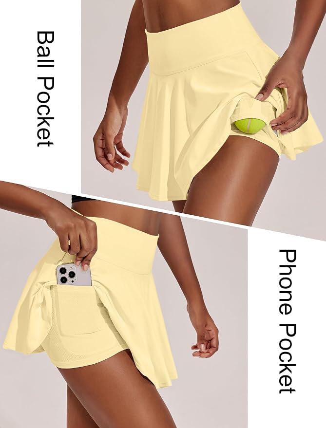 PINSPARK Womens Tennis Skirt 14" Pleated Athletic Golf Skorts with Pockets | High Waist, Tummy Control, Mini, Breathable, Lightweight, Soft, Built in Shorts, Pickleball, Casual