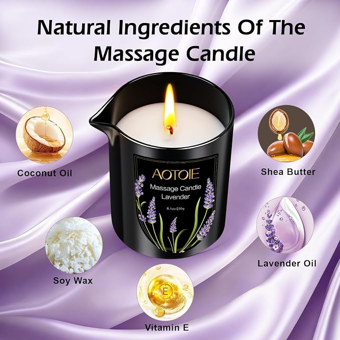 Massage Oil Candle,8.1 oz Low Temp Body Oil Candles for Massage Therapy, Moisturising Luxurious Relaxing Body Safe Soybean Wax Massage Candles for Home SPA (Lavender)