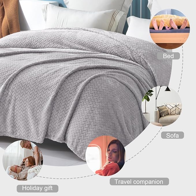 Exclusivo Mezcla Light Grey Fleece Queen Size Blanket for Bed, 90x90 Inches Soft Cozy 3D Decorative Jacquard Flannel Blankets, Lightweight Fuzzy Plush Warm Blankets for All Seasons | Cozy Fluffy Lightweight Blankets for Summer, Decorative Plush Flannel...