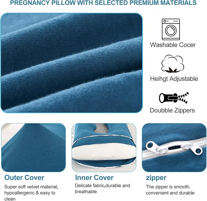 Jcickt Pregnancy Pillow for Sleeping,59 inch Maternity Pillow with Removable Washable Cover,J-Shaped Full Body Pregnant Pillow -Support for Backs,Legs, Belly, HIPS, Improve Sleep-Dark Blue
