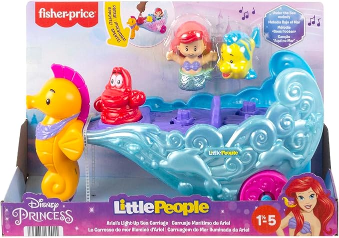 Fisher-Price Little People Toddler Toy Disney Princess Ariel's Light-Up Sea Carriage Musical Vehicle for Pretend Play Ages 18+ Months