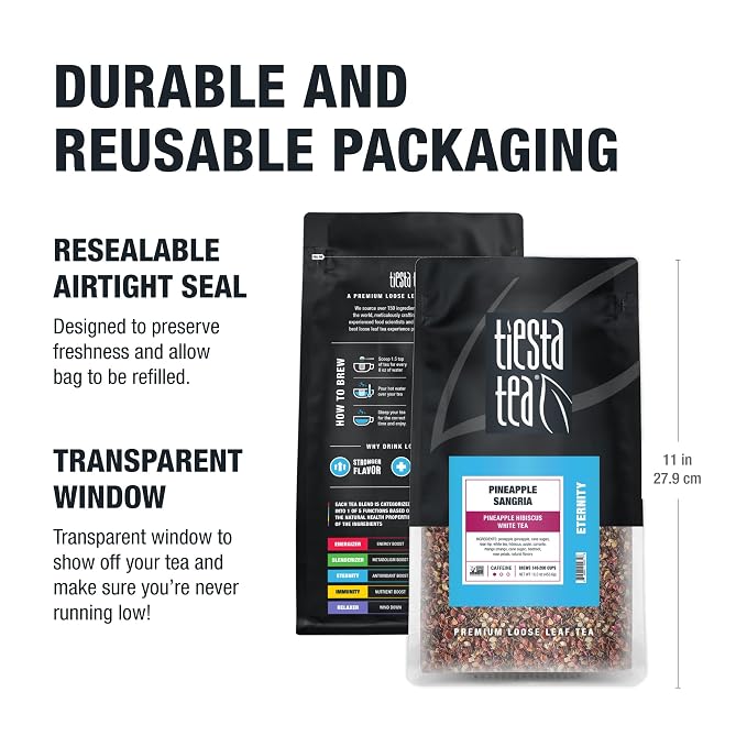Tiesta Tea Pineapple Sangria Loose Leaf Tea – Pineapple Hibiscus White Tea Blend | Premium Low-Caffeine Fruit Infusion | Hot or Iced | 16 oz Resealable Bulk Pouch | Makes Up to 200 Cups