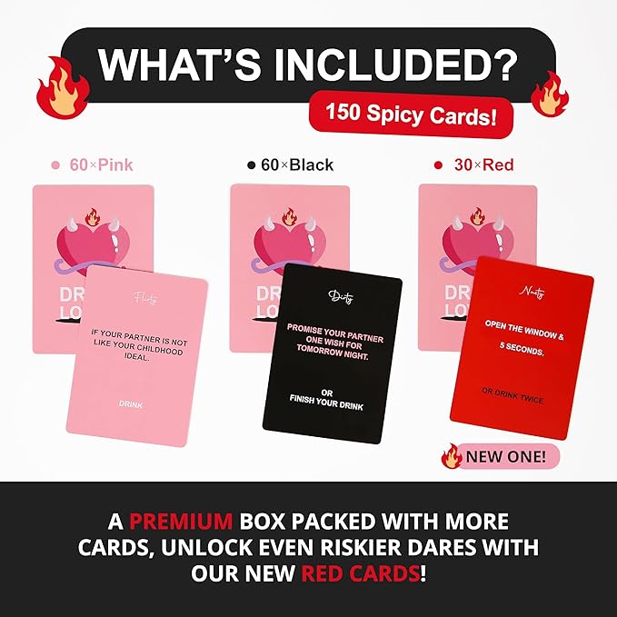 KAWAII KOI Drunk Lovers Premium Edition - Couples Games Couples Card Game for Date Night, 150 Cards with 3 Engaging Categories, Romantic Valentines, Card Game for Couple