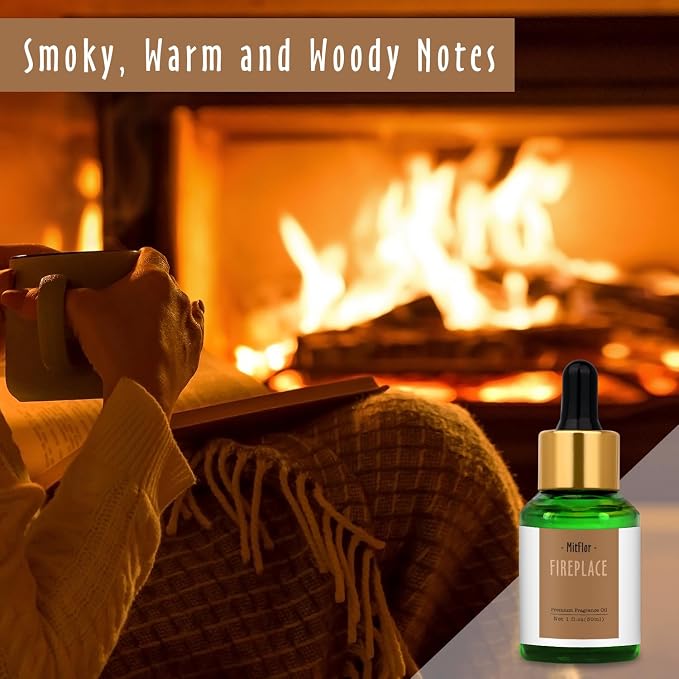 Fireplace Fragrance Oils, MitFlor 30ml Scented Essential Oil for Diffuser, Premium Fragrance Oil for Candle & Soap Making, Winter Aromatherapy Diffuser Oil, Warm & Woody Scent for Home Fragrance