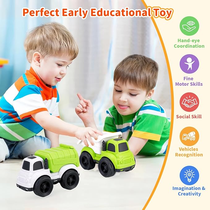 Toddler Toys Cars for 18 Months+ Boy, Garbage Truck Toys and Dump Truck Toys for 2 Year Old Boy, BPA Free, Phthalates Free, PVC, Christmas Birthday Gifts for 2 3 4 Year Old Boys