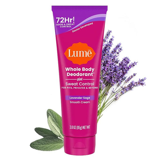 Lume Whole Body Deodorant Plus Sweat Control - Smooth Cream Tube - 72 Hour Odor And Sweat Control - Baking Soda Free, Skin Loving - 3.0 ounce (Lavender Sage)