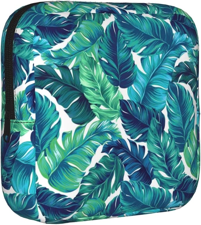 Palm Leaves Leaf Tropical Hawaii Hawaiian Summer Green Period Bag For Women,Portable Sanitary Napkin Period Pad Pouch For Purse, Small Make Up Bags