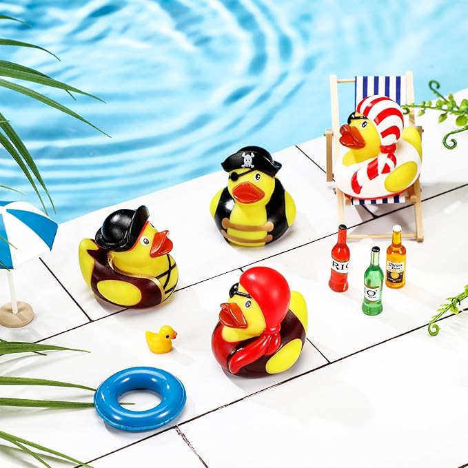 Lewtemi 12 Pcs 2 Inch Mini Pirate Rubber Ducks Cruise Ducks for Hiding with Tags Cute Yellow Decor Bathtub Pool Pirate Party Favors for Carnival Supplies Birthday Party Favor Gifts