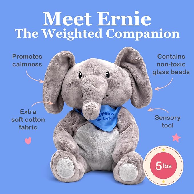 Lilly's Love Weighted Stuffed Animal, 5lb | Sensory Plush for Kids & Adults | Machine Washable Plushie w/Removable Inner | Calming Weighted Stuffed Animal for Anxiety, Ernie The Elephant