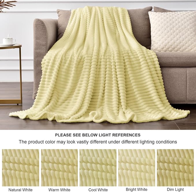 BEDELITE Ribbed Transparent Yellow Fleece Twin Blanket for Bed, 60x80 Inch | Soft Warm Decorative Fluffy Blanket, Cozy Plush Lightweight Fuzzy Throw Blanket for Couch Sofa Room Decor, Gift for Women