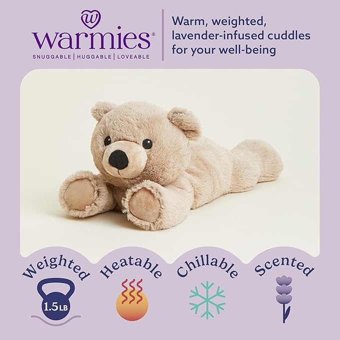 warmies Microwavable & Weighted Stuffed Animals, Brown Bear - Heated Stuffed Animal Plushie for Warmth & Comfort - Cute Soft Plush Toys for Adults & Children (Boys, Girls, Babies & Toddlers)