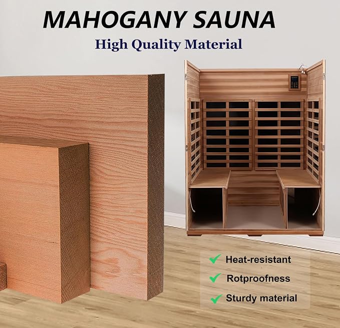 Kanlanth Outdoor Sauna 4 Person Low EMF Far Infrared Sauna for Home, 2050W Mahogany Wooden Sauna Room for Outdoor Indoor Home, with Blue-Tooth, LCD, LED