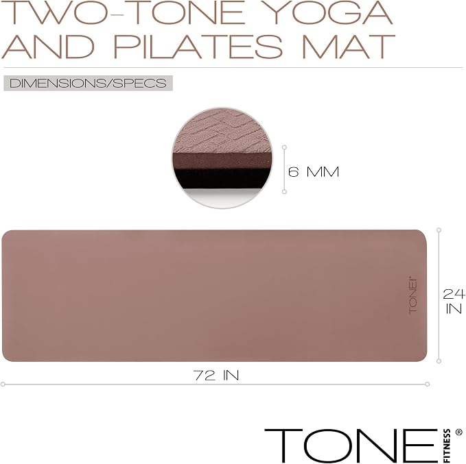 TONE Fitness Yoga Mat 1/4" Thick Non Slip Exercise & Pilates Mat for Home Workouts with Carrying Strap | Multiple Options
