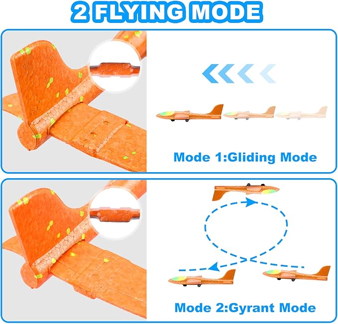 Fuwidvia 4 Pack Airplane Launcher Toys, 2 Flight Modes LED Foam Plane Toy for Boys, Outdoor Flying Toys Birthday Gifts for Boys Girl 4 5 6 7 8 9 10 11 12 Year Old