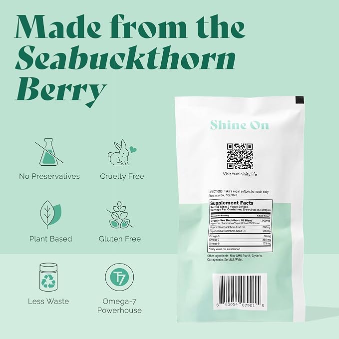 Femininity Smooth as Silk Softgels for Vaginal Dryness, 60-Day Refill | Sea buckthorn oil with 365mg Omega 7 plus Omega 3 & 9. Supports natural moisture.