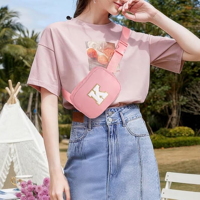 YOOLIFE Initial Crossbody Bags for Women - Belt Bag Fanny Packs for Women Cross Body Bag Sling Bag Black Small Waist Packs Mothers Day Gifts Travel Accessories Monogrammed Gifts I