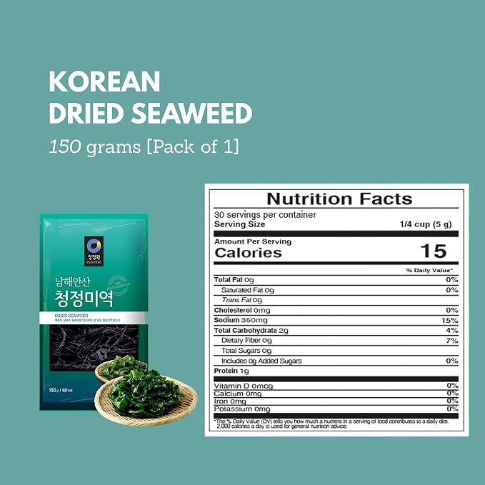 Dried Seaweed Miyeok | Premium Korean Baby Wakame Cut Flakes for Miyeokguk Soup, Miso Soup | Clean South Sea (Namhae) Harvest | 20 Servings | Expands 10x When Soaked | Resealable Bag | Product of Korea [150g, Pack of 1] - O’food