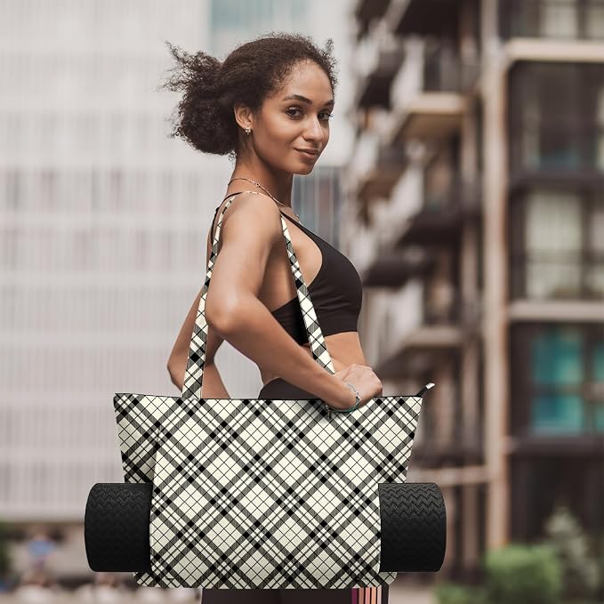 Yoga Bag for Women, Large Canvas Yoga Mat Tote Bag with Yoga Mat Carrier - Large Mat Pocket Fitness Tote for Pilates, Gym, Travel, Office & Beach
