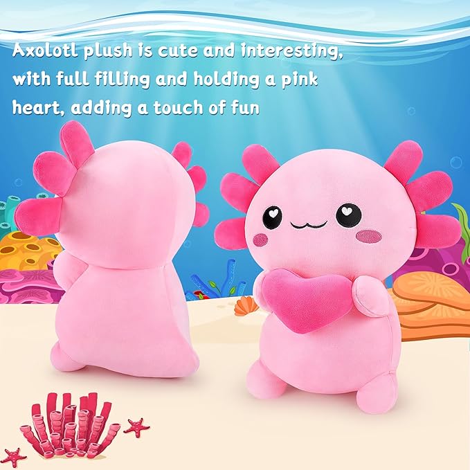 Achwishap Axolotl Plush,Axolotl Stuffed Animal Plush Toys,14” Salamander Plushie,Cute Plushies Soft Newt Plushy Kawaii Plushies Huggging Pillow,Cuddly Animal Body Pillow for Birthday(Pink)