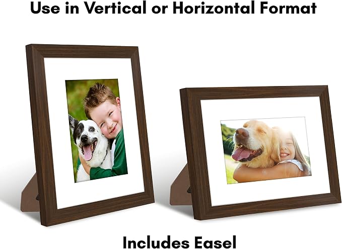 Americanflat 8x10 Picture Frame with Shatter-Resistant Glass - Use as 5x7 Frame with Mat or Display 8x10 Photo Without Mat - Signature Collection - Picture Frames for Tabletop and Wall - Walnut | Shatter-resistant glass, wall or tabletop display with i...