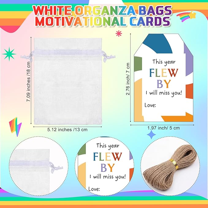 HyDren 18 Set End of The Year Gifts Rainbow Flying Disc Foldable Fans Bulk with Inspirational Card Organza Bag Beach Flying Disc for Fun Graduation Summer Birthday Party Favors Outdoor Activity Game