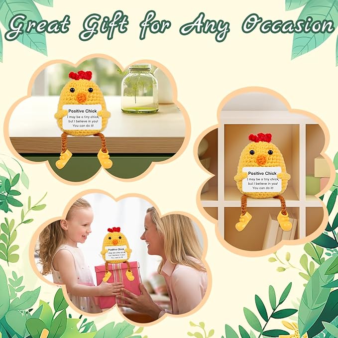 PARTY TONIGHT Mini Funny Positive Crochet Chick - Mothers Day Graduation Gifts for Women College Student Crochet Animals Emotional Support Chick Birthday (Positive Crochet Chick)