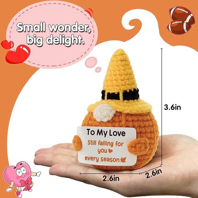 Fall Season Unique to My Love Gift, Handmade Pumpkin Gnome Crochet Plush with Message Card: Still Falling for You Every Season for Her Him Women Men Wife Husband Boyfriend Grilfriend