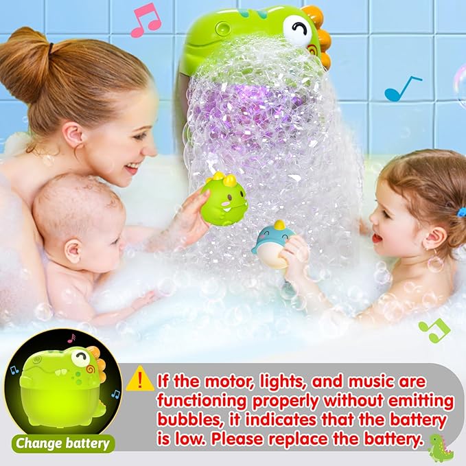 Toddler Bubble Bath Toys, Light Up Bath Bubble Machine Toy for Kids Age 3-5 Baby Bathtub Toy Slide Dinosaur Bubbles Maker with Music Floating Animal Water Toys Boy Girl