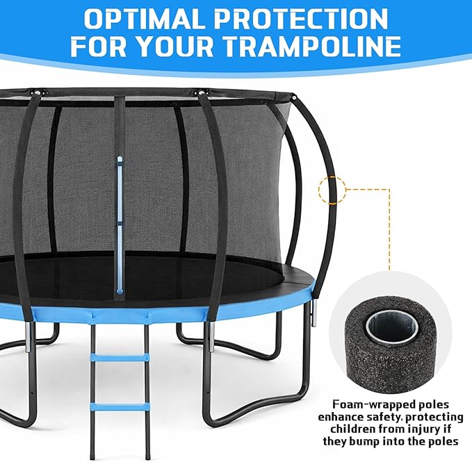 Trampoline Poles Replacement, Fit for 8-16ft Frame, Universal Curved Enclosure Net Pole, Includes Mounting Hardware & Foam Cover, 2 Installation Options