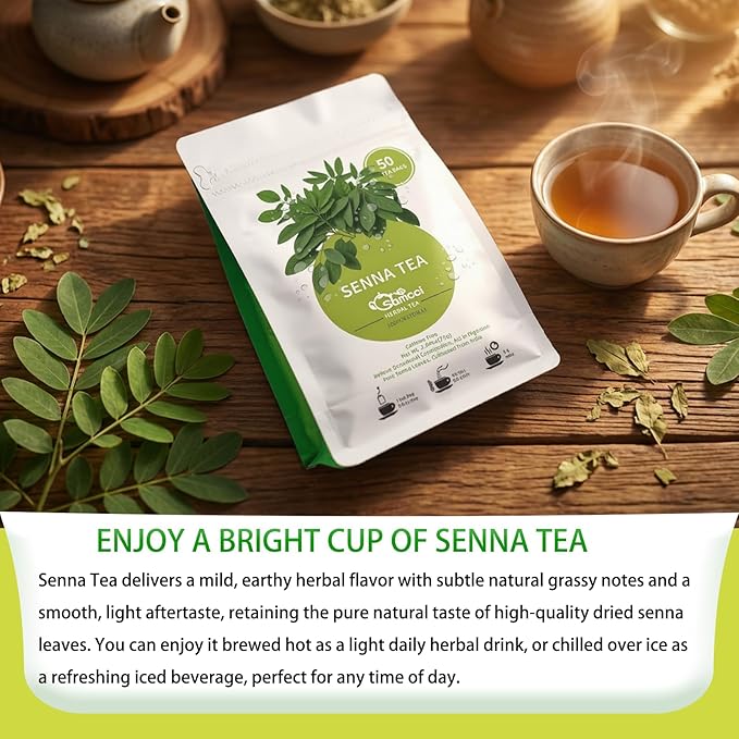 Samcci - Senna Tea, 50 Teabags, 1.5g/bag - Senna Leaf Tea for Constipation -Digestive - Poop for Promoting Digestion - Colon Cleanse -Non-GMO - Caffeine-free