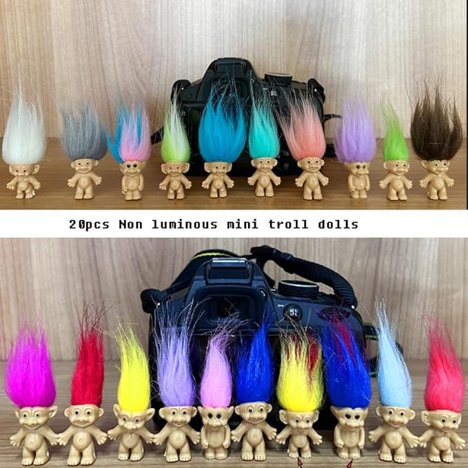 30pcs Luminous Mini Troll Dolls Glow in The Dark Vintage Action Figures Troll Dolls 1.2" Bodies, 2.3" Hair. Cake Toppers School Project, Arts and Crafts (30pcs)