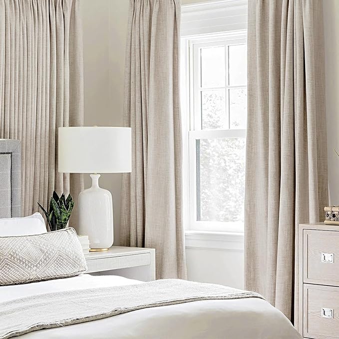 MIULEE Linen Textured Curtains for Bedroom Solid 100% Blackout Thermal Insulated Natural Grommet Room Darkening Curtains & Drapes Luxury Decor for Living Room 52 x 45 Inch (2 Panels)