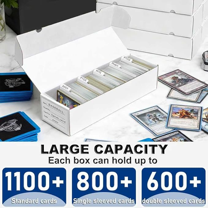 QINGUANG Trading Card Storage Box | 3 Pack • 1100 Count MTG Card Storage Box | with Dividers | White Corrugated Cardboard Sport Card Organizer for Basketball Card/TCG/Magic Collection