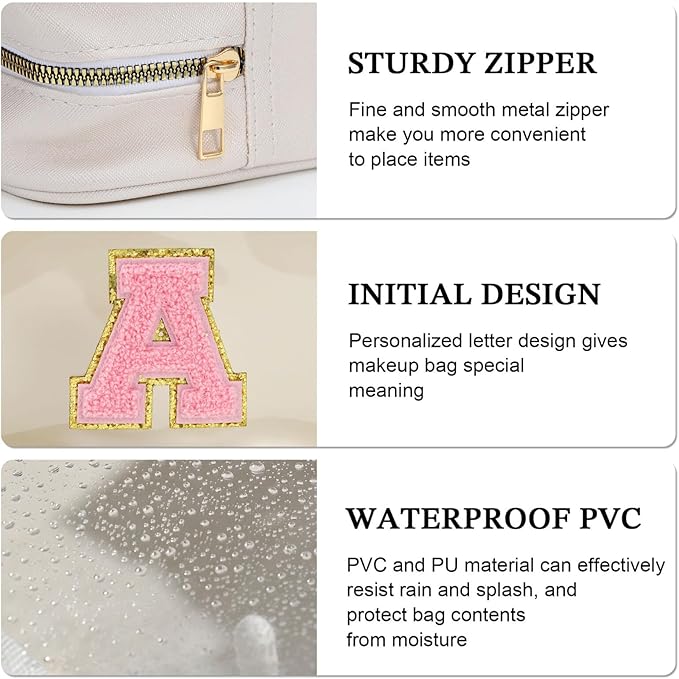 YOOLIFE Initial Make Up Bag Travel Toiletry Bag, Clear Makeup Bag Preppy Cosmetic Bags Organizer Travel Essentials Gifts for Women Teen Girlfriend Teacher Mom Birthday Mothers Day Gifts White E