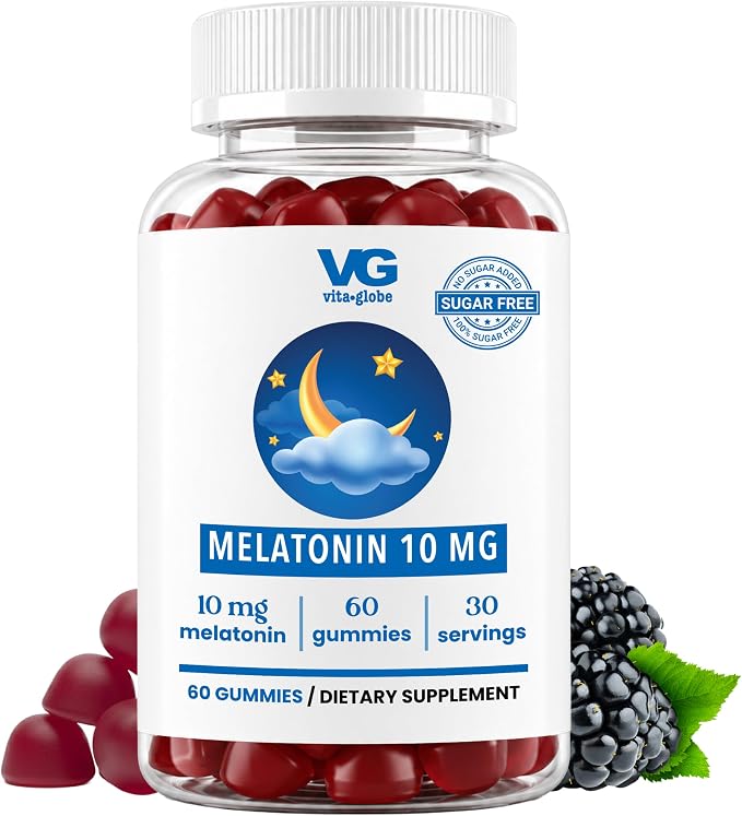 VITA GLOBE Melatonin Gummies 10mg, Sleep Aid Gummies, Sugar Free- Non-GMO, Vegan and Sleep Aid Supplement, Supports Relaxation & Healthy Sleep Cycle, 60 Count Sleep Aid Gummy (Pack of 1)