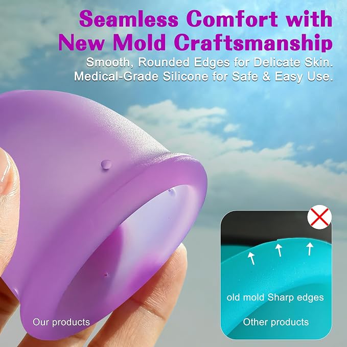 Menstrual Cup Set, 2 Pack (S & L), for Different Flow Levels, Menstruation Cup Large 30ml & Small 23ml, Purple