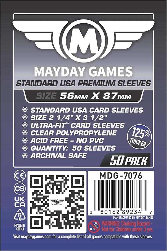 Mayday Games Premium Card Sleeves USA Standard 56x87mm - Clear Board Game and K-Pop Photocard Sleeves, 90 Micron Protector, 50 Pack - MDG-7076