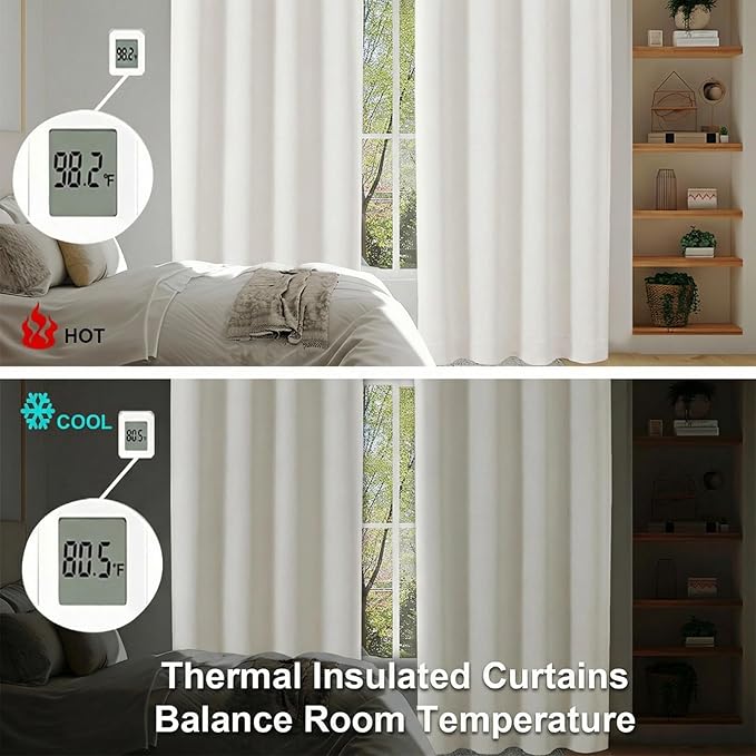 Simplebrand Ava Ivory Short Light Filtering Curtains for Bedroom 54 Inches Long 2 Panels Set, Solid Thermal Insulated, Energy Saving Window Treatment Curtains Light Filtering Drapes, W40 x L54 Inch